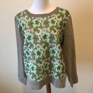 J Crew Green Silver Sweatshirt Floral SZ XL